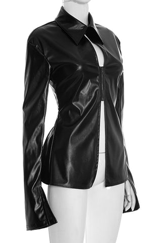 Sleek Zip-Up Faux Leather Jacket