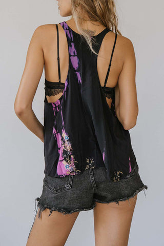 Printed Tank Top with Asymmetrical Hem
