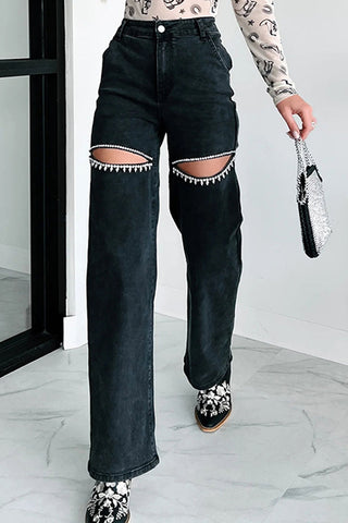 Distressed Wide-Leg Denim Pants