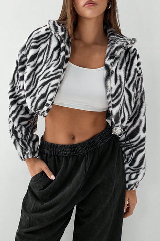 Zip-Up Cropped Zebra Jacket