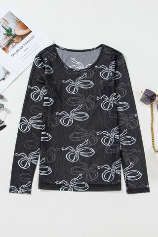 Mesh Long Sleeve Bow Top