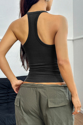 Deep V-Neck Ribbed Halter Tank Top