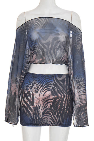 Off-Shoulder Printed Top & Mini Skirt Set