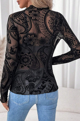 Long-Sleeve Lace Patterned Top