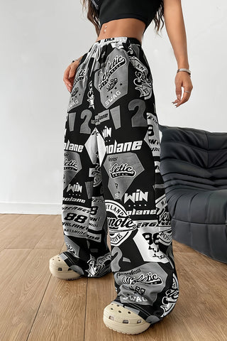 Graffiti Print Wide Leg Pants