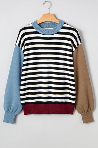 Striped Panel Colorblock Sleeve Sweater