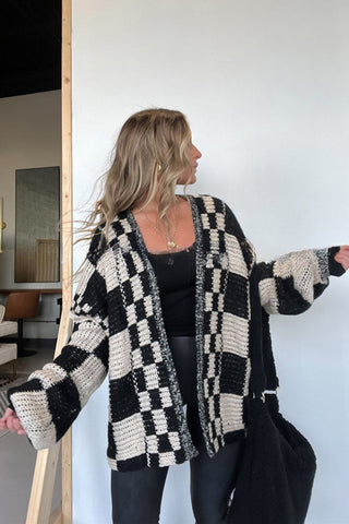 Open-Front Checked Cardigan