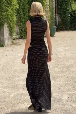 High-Neck Polka Dot Skirt Set