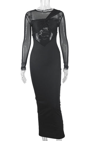 Sheer Sleeve Knotted Casual Dress