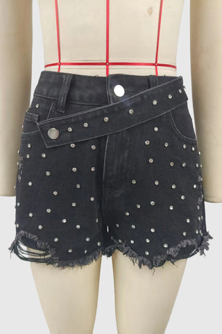 Studded Distressed Denim Shorts