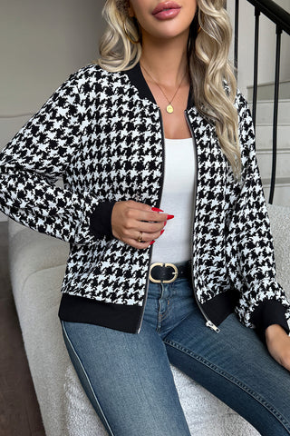 Houndstooth Zip-Up Jacket