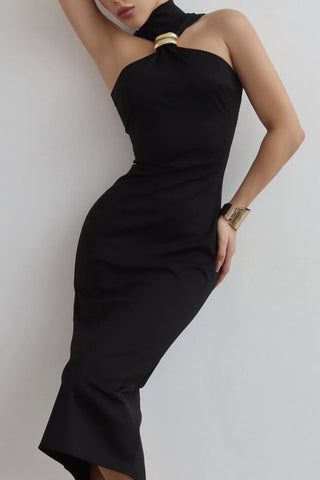 Asymmetric Halter Midi Dress