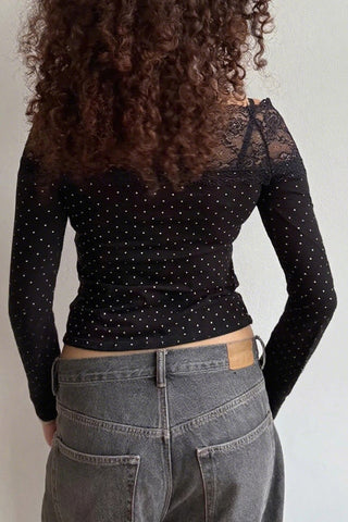 Off-Shoulder Lace Polka Dot Blouse