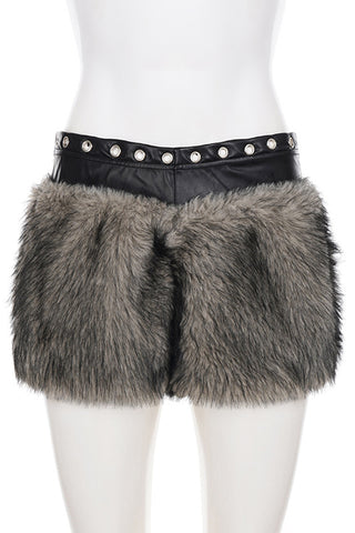 Fur-Accent Mini Skirt with Studded Waistband