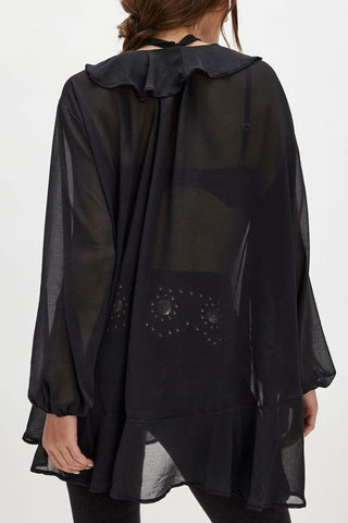 Ruffle Trim Sheer Blouse