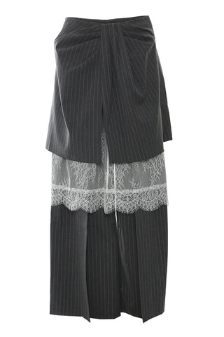 Pinstripe Layered Pants with Lace Detail