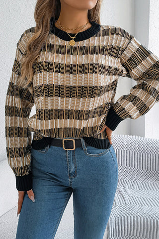 Striped Knit Sweater with Ribbed Trim