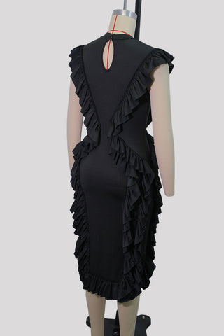 Ruffle Trim Casual Midi Dress