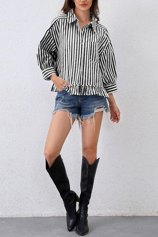 Striped Ruffle Hem Blouse