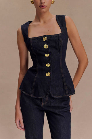 Denim-Inspired Buttoned Set