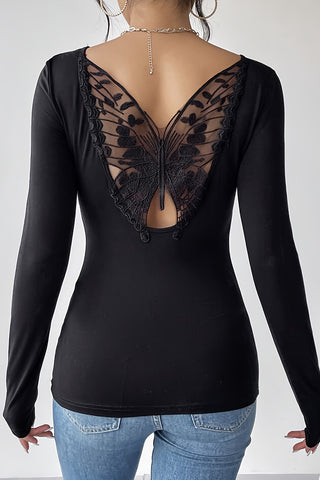 Floral Lace Back Long Sleeve Top