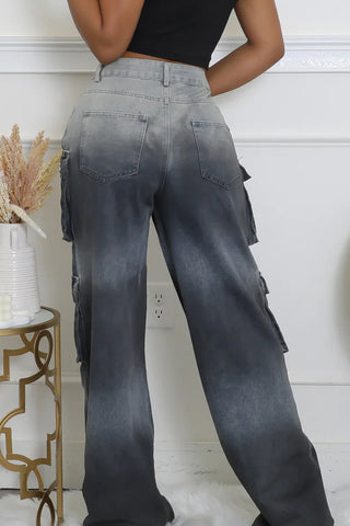 Two-Tone Cargo Wide-Leg Pants