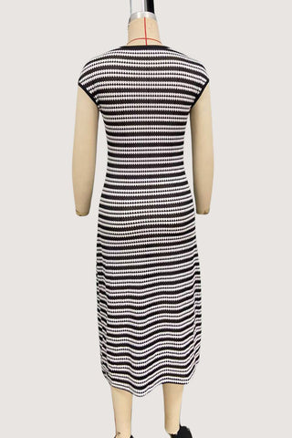 Striped Knit Casual Midi Dress