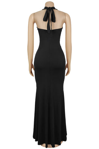 Halter Neck Evening Gown with Cutout Details