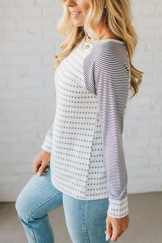 Stripe Raglan Patchwork Long Sleeve Tee