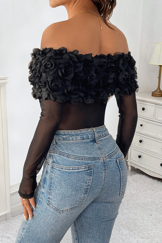 Off-Shoulder Floral Mesh Bodysuit