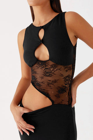 Elegant Cutout Lace Evening Dress