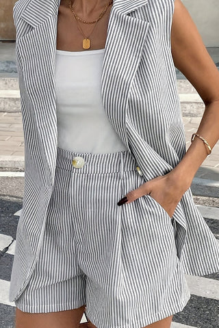 Pinstripe Button Shorts with Pockets