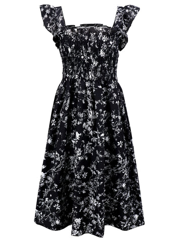 Floral Print Ruffle Sleeve Midi Dress