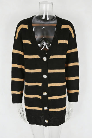 Striped Button-Front Cardigan