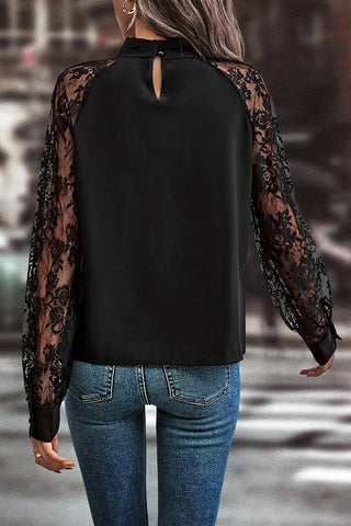 Keyhole Lace Raglan Sleeve Blouse