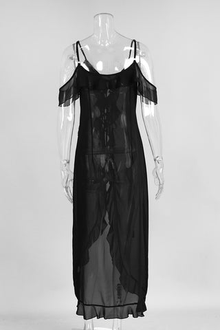 Ruffled Off-Shoulder Midi Dress