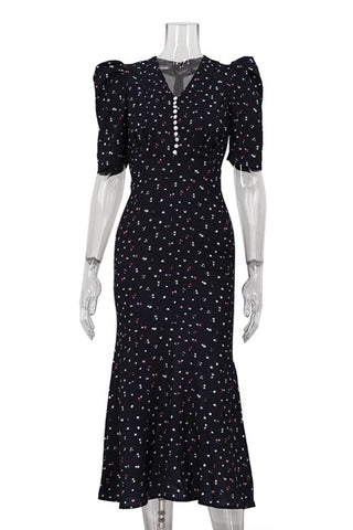 Puff Sleeve Floral Midi Dress