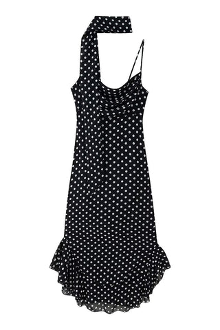 Polka Dot Casual Dress with Scarf