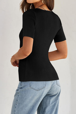 Square Neck Ribbed Fitted Top