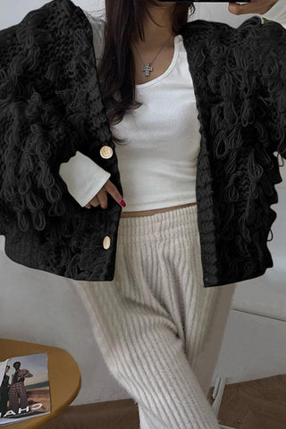 Textured Button-Up Cardigan Sweater