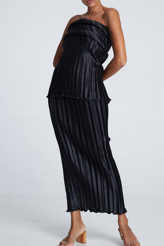 Pleated Strapless Top and Skirt Set