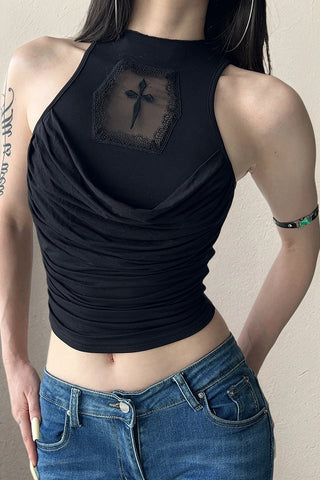 Ruched Halter Neck Tank Top