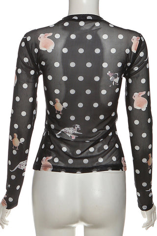 Playful Polka Dot Mesh T-Shirt