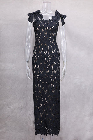 Elegant Lace Evening Gown with Bow Details
