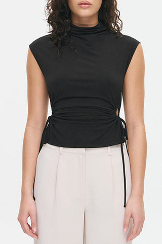 Sleeveless Mock Neck Top with Side Ties