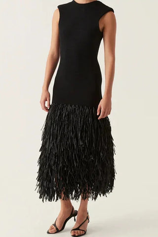Fringe Hem Sleeveless Midi Dress