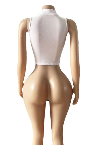V-Neck Zip Crop Top