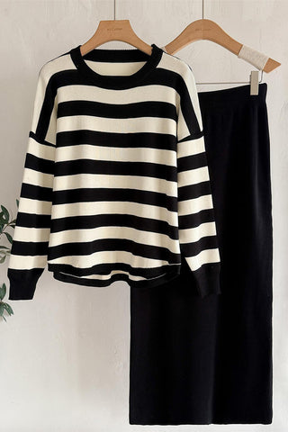 Striped Sweater and Skirt Set