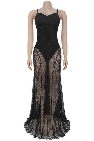 Elegant Sheer Lace Evening Gown