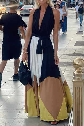 Halter Maxi Colorblock Dress